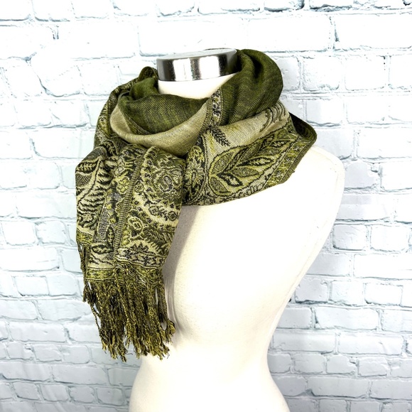 Green SOLD🚫NWOT 2-|•PASHMINA•| 1 GREEN + 1 RED/GOLD 70% Pashmina + 30 % Silk - Picture 5 of 16